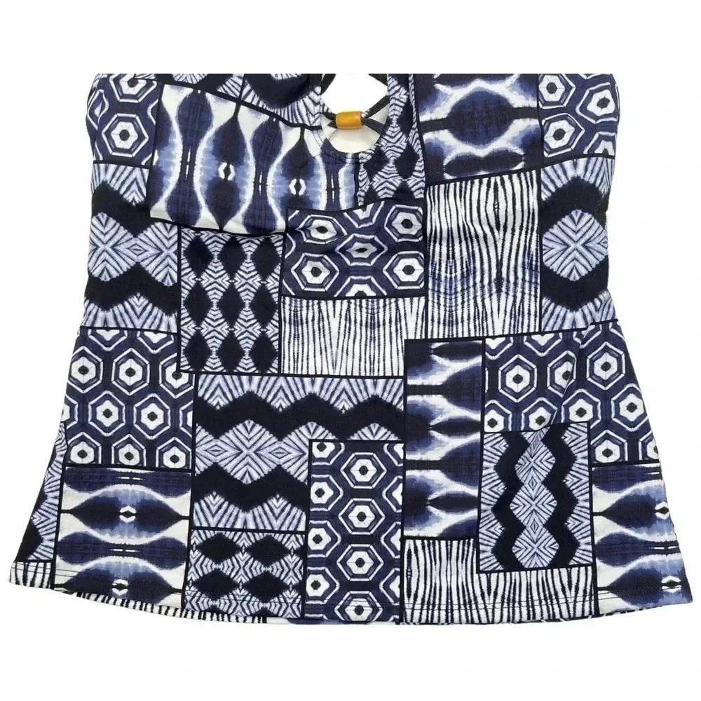 Bleu Rod Beattie Navy High Neck Underwire Womens Lattice Front Tankini Size 4 - Picture 5 of 11